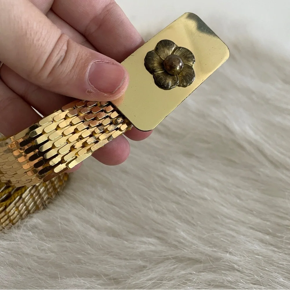 Vintage Stretchy Sequin Gold Floral Buckle Belt